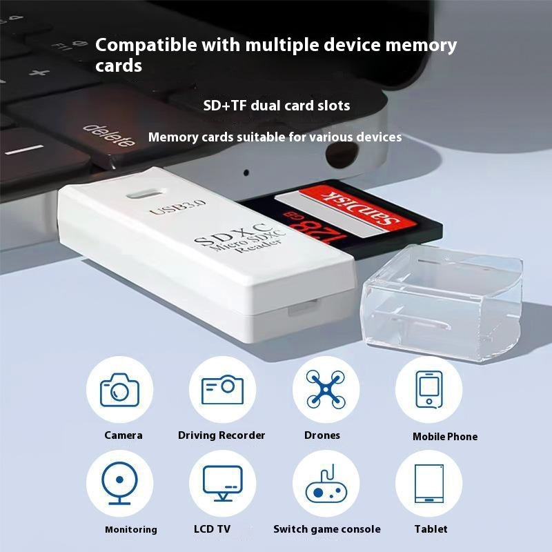Multifunctional 2-in-1 High-Speed USB 3.0 Card Reader Supports TF + SD for Computer, Tablet, Camera, Laptop, and Car Use