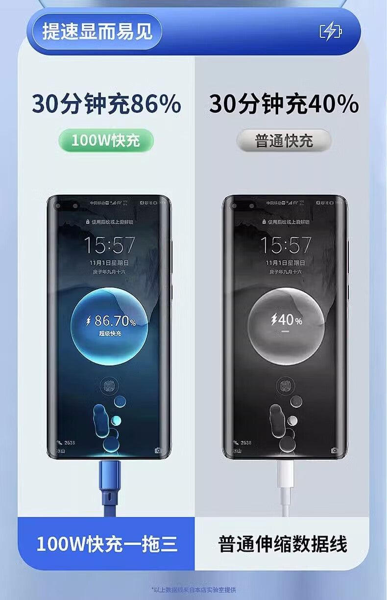 1-to-3 Fast Charging Cable 00W Three-in-One Data Cable